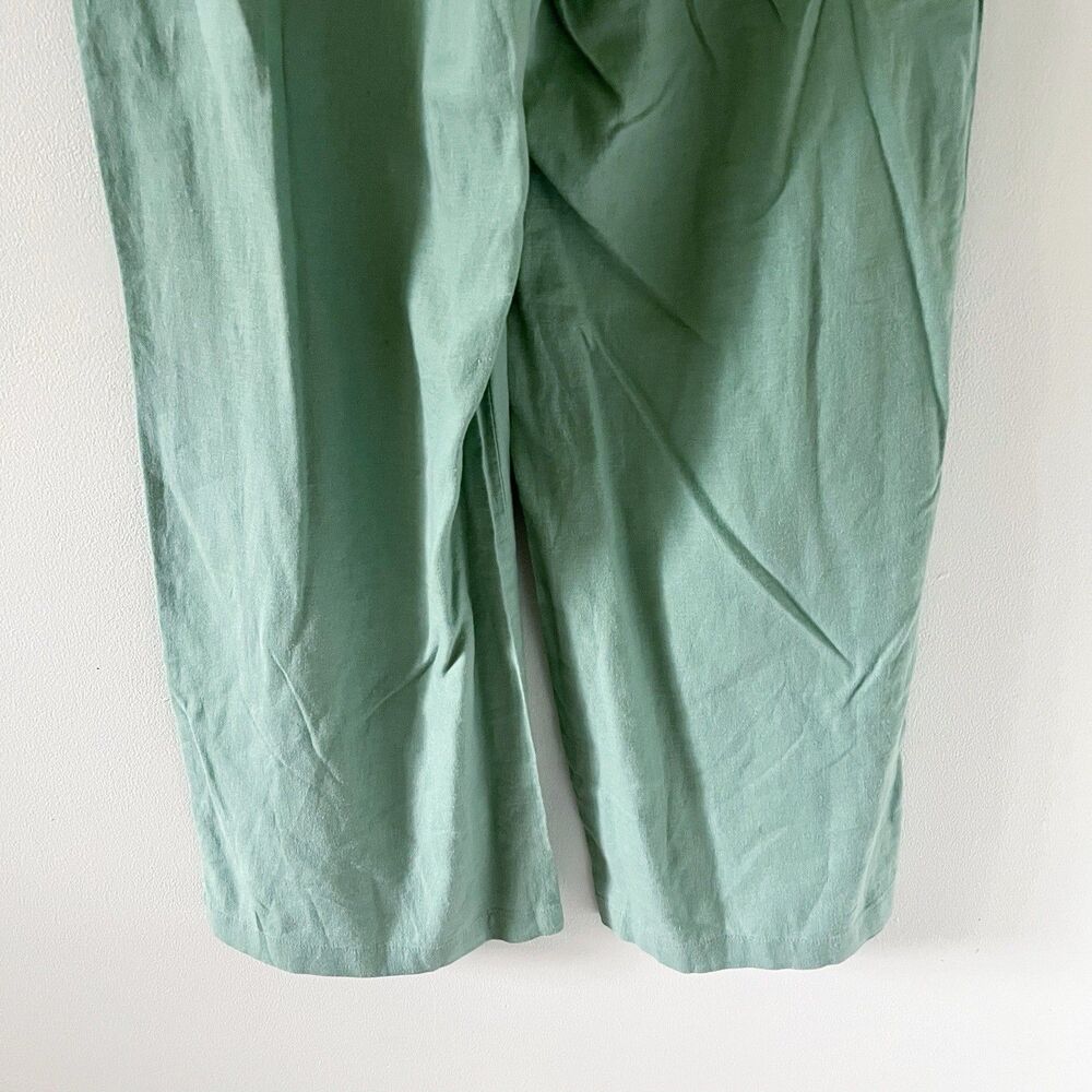 Women's Gap Linen Rayon Wide Leg Green Pants Elastic Waist Drawstring M Medium - Picture 14 of 16